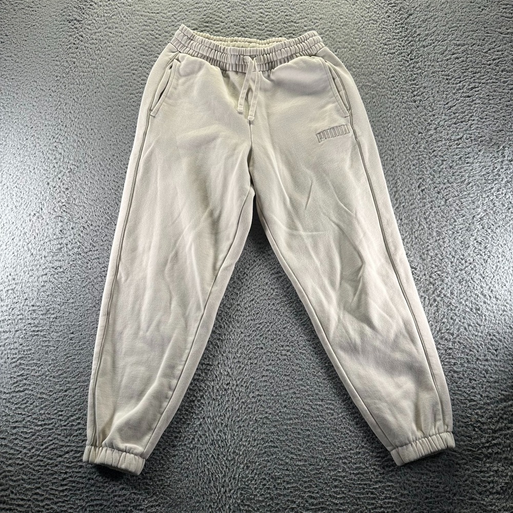 Puma Sweatpants Men M White Fleece Tapered Activewear Performance Sports Running